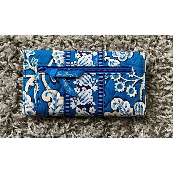 VERA BRADLEY Blue Lagoon Wave TRI FOLD CHECKBOOK Wallet QUILTED - Picture 2 of 5